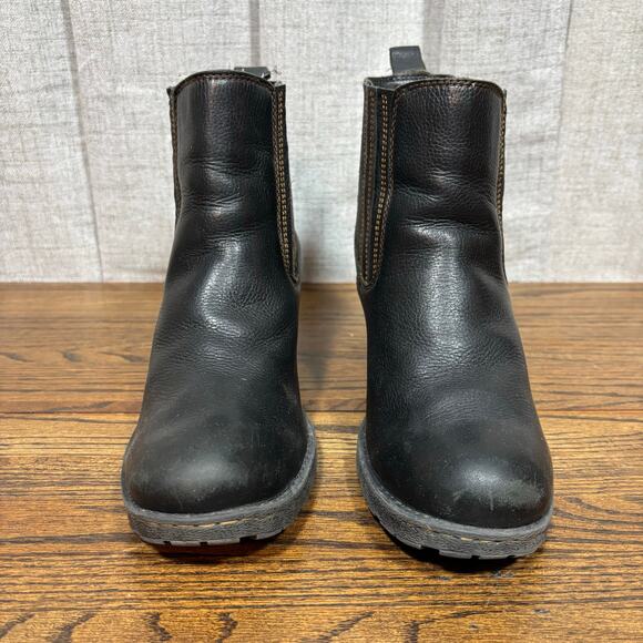 Born Black Leather Chelsea Ankle Boots Chunky Block Heel Slip On Bootie Womens 9 - Picture 3 of 8
